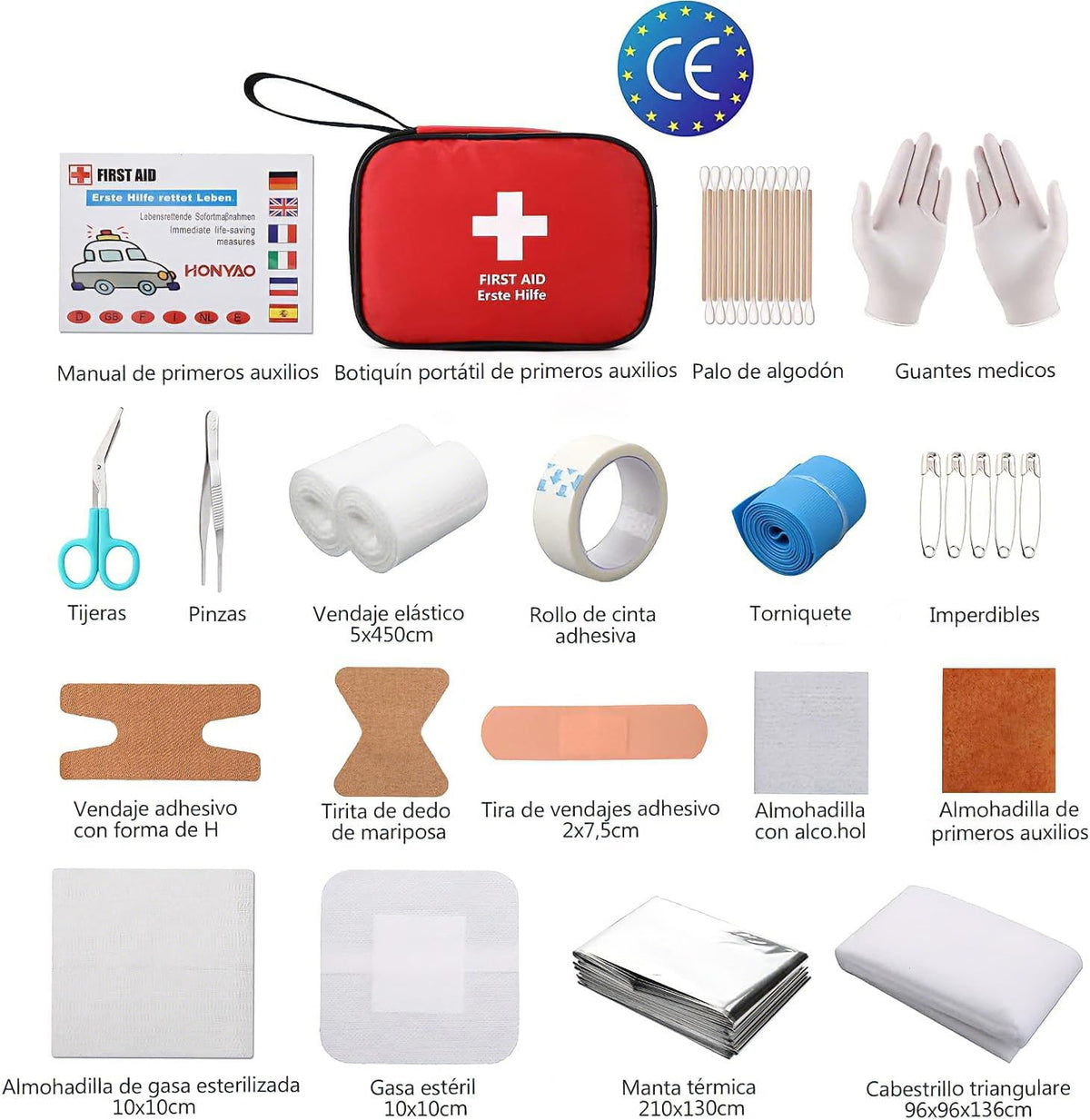 HONYAO® Botiquín De Primeros Auxilios 90 Piezas, Mini Kit Primeros Auxilios, Botiquin Pequeño Para Coche Casa Lugar Trabajo Mochila Y Acampar Senderismo Viaje