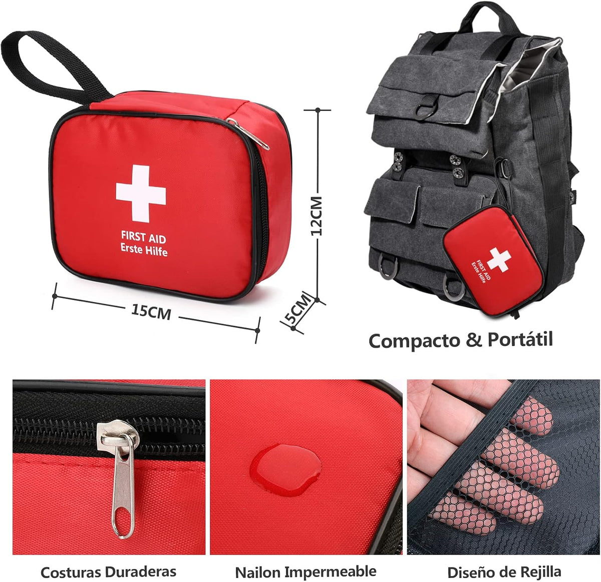 HONYAO® Botiquín De Primeros Auxilios 90 Piezas, Mini Kit Primeros Auxilios, Botiquin Pequeño Para Coche Casa Lugar Trabajo Mochila Y Acampar Senderismo Viaje