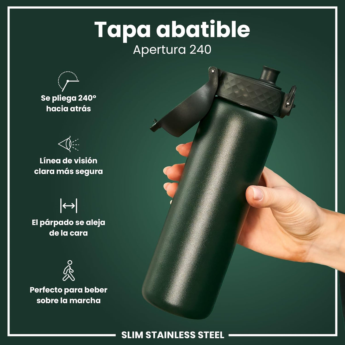 Ion8 Botella De Agua, Acero Ligera, 600Ml/20Oz, Verde Oscuro