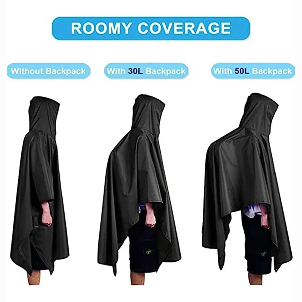 3 in 1 Outdoor Military Raincoat Hooded Sleeve Waterproof Rain Poncho Motorcycle Rain Cover Camping Hiking Travel Rainwear Tent