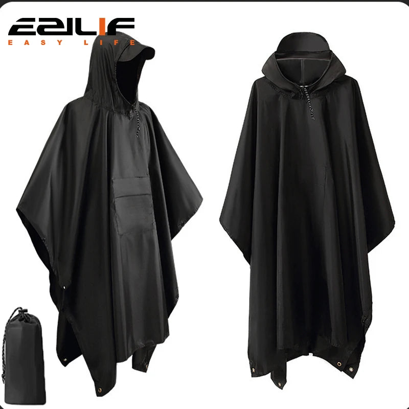 3 in 1 Outdoor Military Raincoat Hooded Sleeve Waterproof Rain Poncho Motorcycle Rain Cover Camping Hiking Travel Rainwear Tent