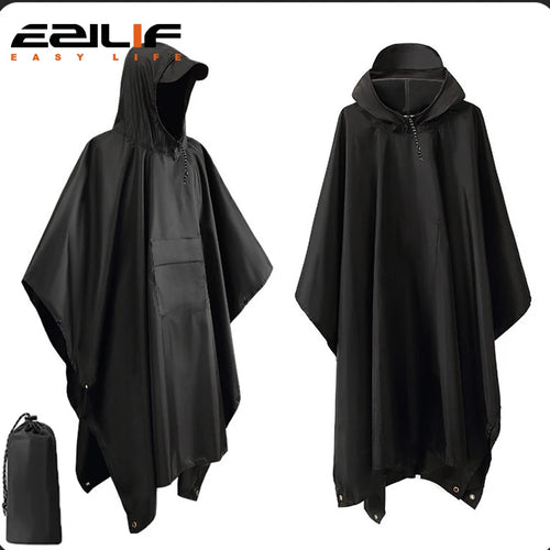 3 in 1 Outdoor Military Raincoat Hooded Sleeve Waterproof Rain Poncho Motorcycle Rain Cover Camping Hiking Travel Rainwear Tent