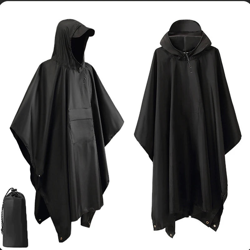 3 in 1 Outdoor Military Raincoat Hooded Sleeve Waterproof Rain Poncho Motorcycle Rain Cover Camping Hiking Travel Rainwear Tent
